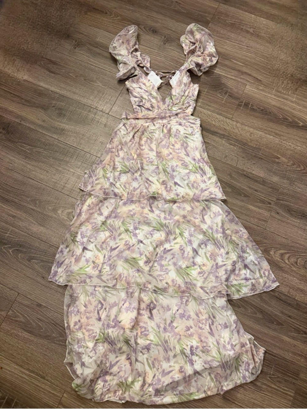 For Love & Lemons Floral Strappy Back Maxi In Lavender Multi Inspired Dress - Picture 5 of 7